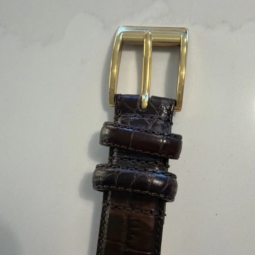 Lauren Ralph Lauren Women's Medium Brown Leather Belt Brass Buckle